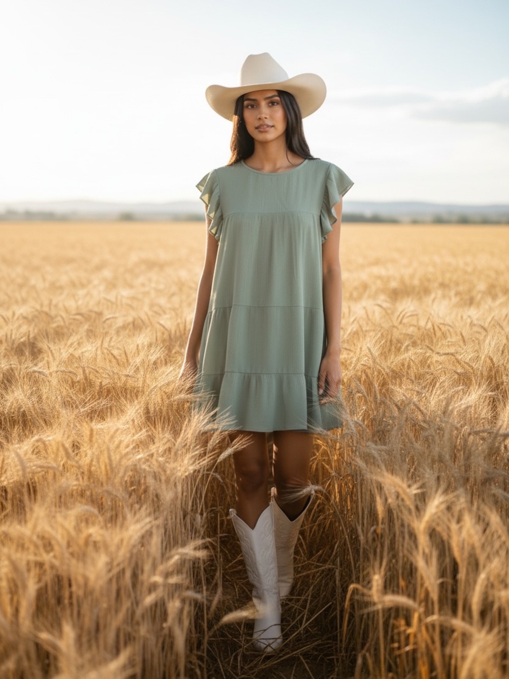 Altar’d State Romantic Sage Green Ruffled Tiered Dress SzM